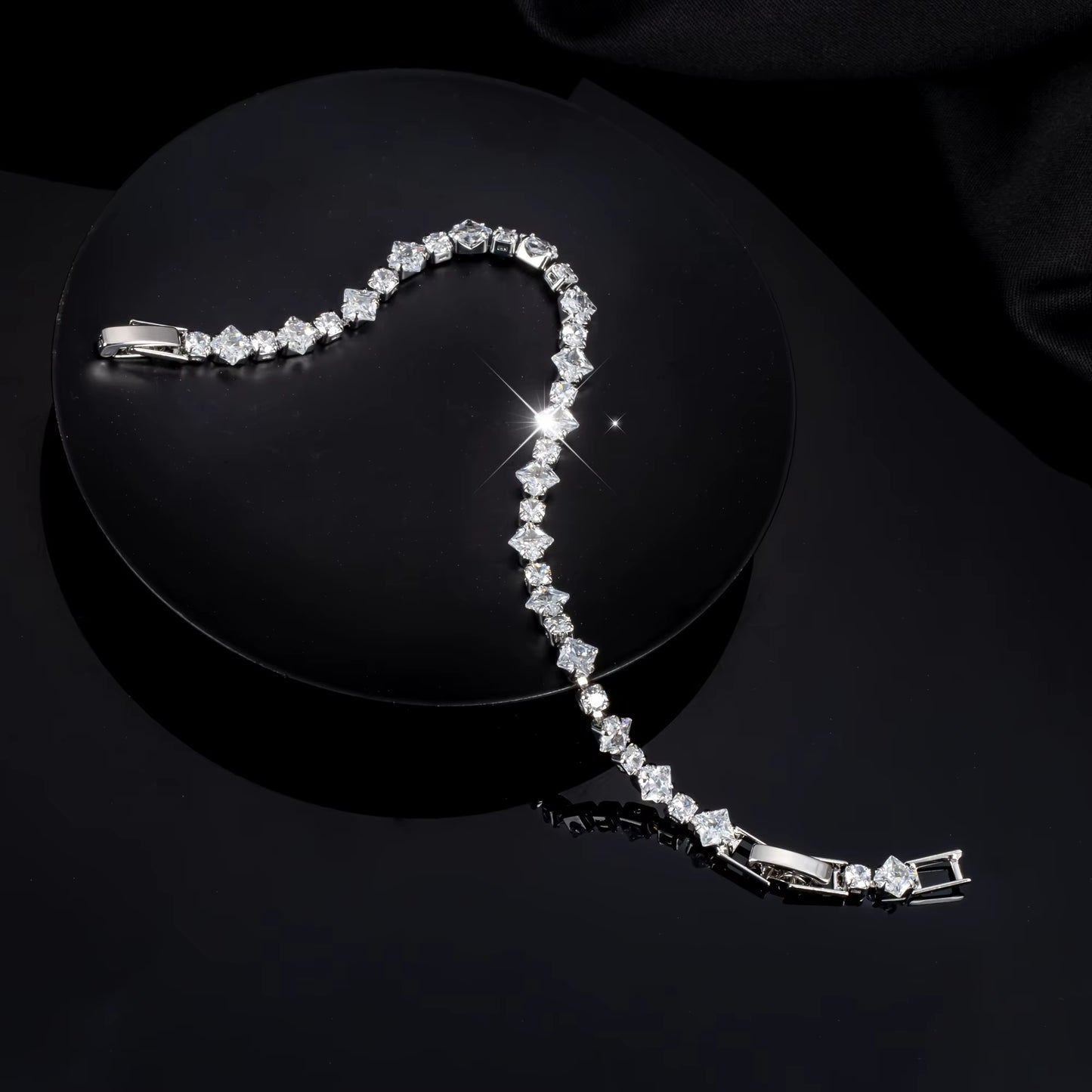 Elegant Synthetic Zirconia Bracelet | Sparkling White Cubic Geometric Pattern Hypoallergenic Jewelry