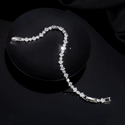 Elegant Synthetic Zirconia Bracelet | Sparkling White Cubic Geometric Pattern Hypoallergenic Jewelry