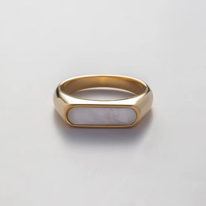 YF2277 Waterproof Jewelry Ins Hot Selling Minimalist 18K Real Gold Plated Stainless Steel Black White Natural Shell Rings