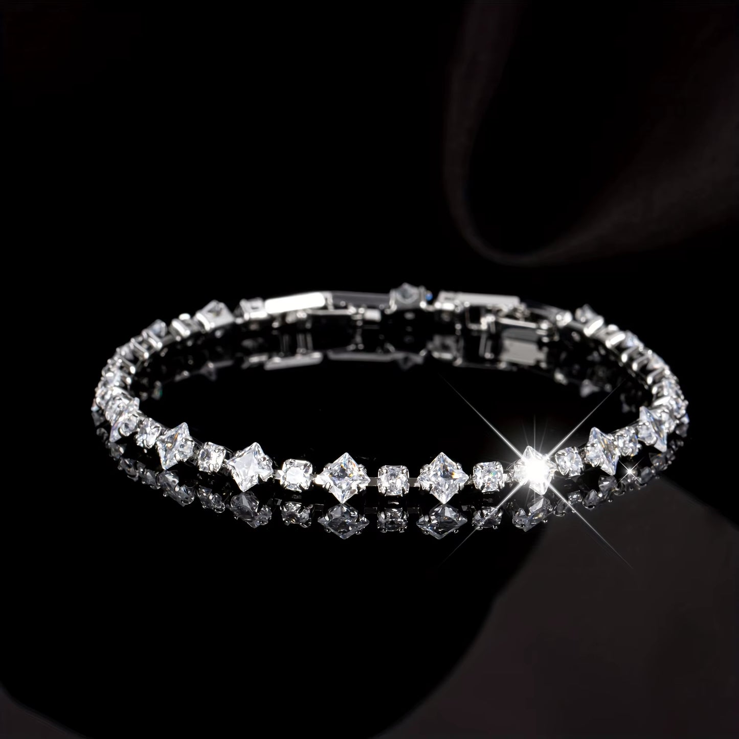 Elegant Synthetic Zirconia Bracelet | Sparkling White Cubic Geometric Pattern Hypoallergenic Jewelry
