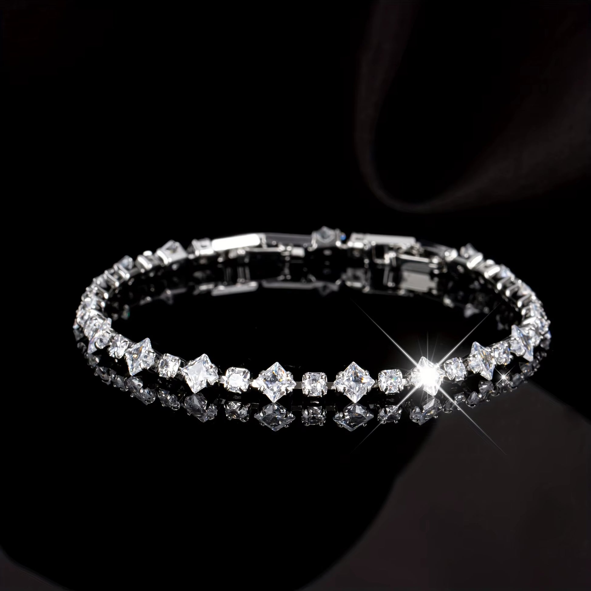 Elegant Synthetic Zirconia Bracelet | Sparkling White Cubic Geometric Pattern Hypoallergenic Jewelry