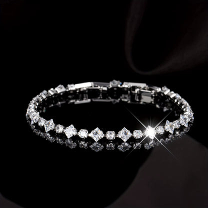 Elegant Synthetic Zirconia Bracelet | Sparkling White Cubic Geometric Pattern Hypoallergenic Jewelry