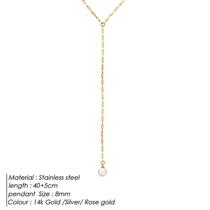 Emanco Elegant 14K Gold Plated Stainless Steel Lip Chain Necklace with Pearl and Diamond Hypoallergenic Y Shape for Women