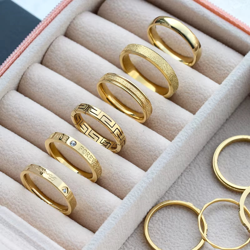 YF2270 Non Tarnish Waterproof Jewelry Stackable Rings Stainless Steel Jewelry 18K Gold Plated Zircon Stacking Ring for Women