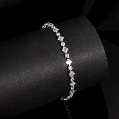 Elegant Synthetic Zirconia Bracelet | Sparkling White Cubic Geometric Pattern Hypoallergenic Jewelry