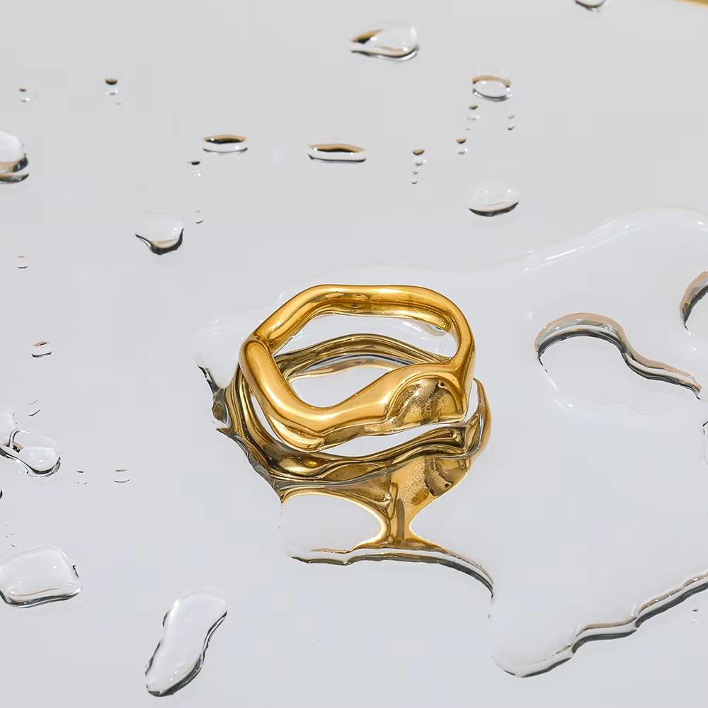 Joolim High End Unique Special 18K PVD Gold Plated Irregular Stainless Steel Ring for Women Fashion Jewelry
