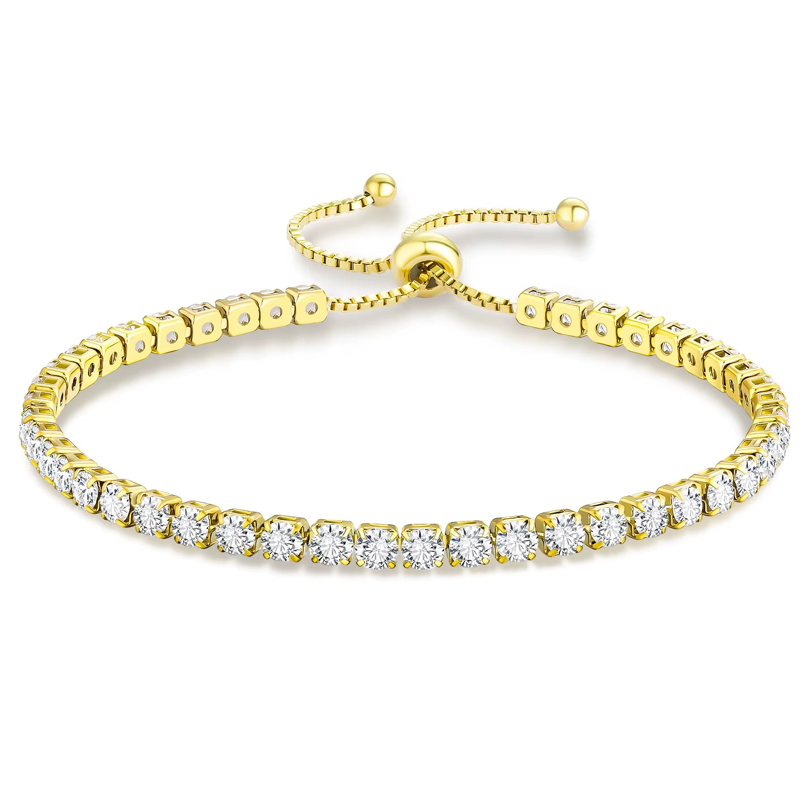 Adjustable Tennis Bracelet Women Teen Girls Jewelry Gift CZ Cubic Zirconia 14K White Gold Plated Hypoallergenic Slider Bracelet