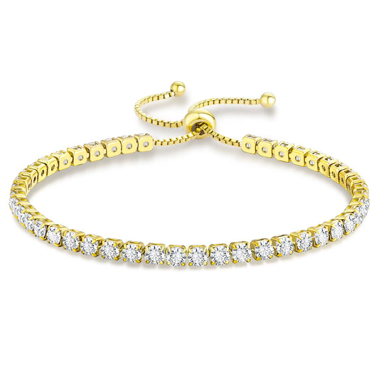Adjustable Tennis Bracelet Women Teen Girls Jewelry Gift CZ Cubic Zirconia 14K White Gold Plated Hypoallergenic Slider Bracelet