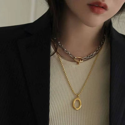 Joolim Jewelry 18K Gold Plated Oval Pendant Sweater Necklace Stainless Steel Jewelry Wholesale