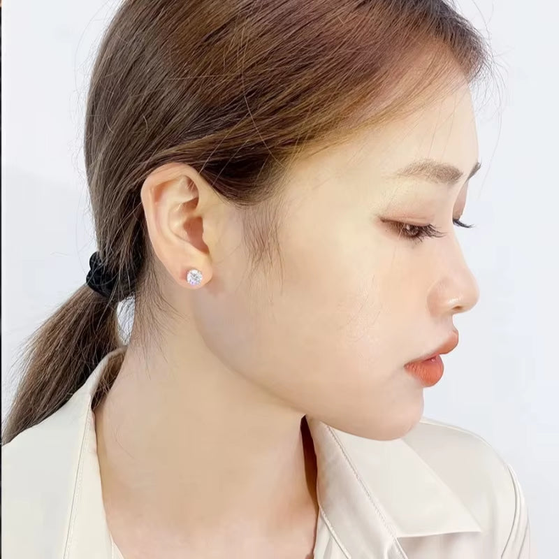 Fin Jewel GRA Vvs1Moissanite Earrings 0.8Ct/1Ct/2Ct round Bright Cut 925 Sterling Silver Vvs1Moissanite Stud Earring for Woman