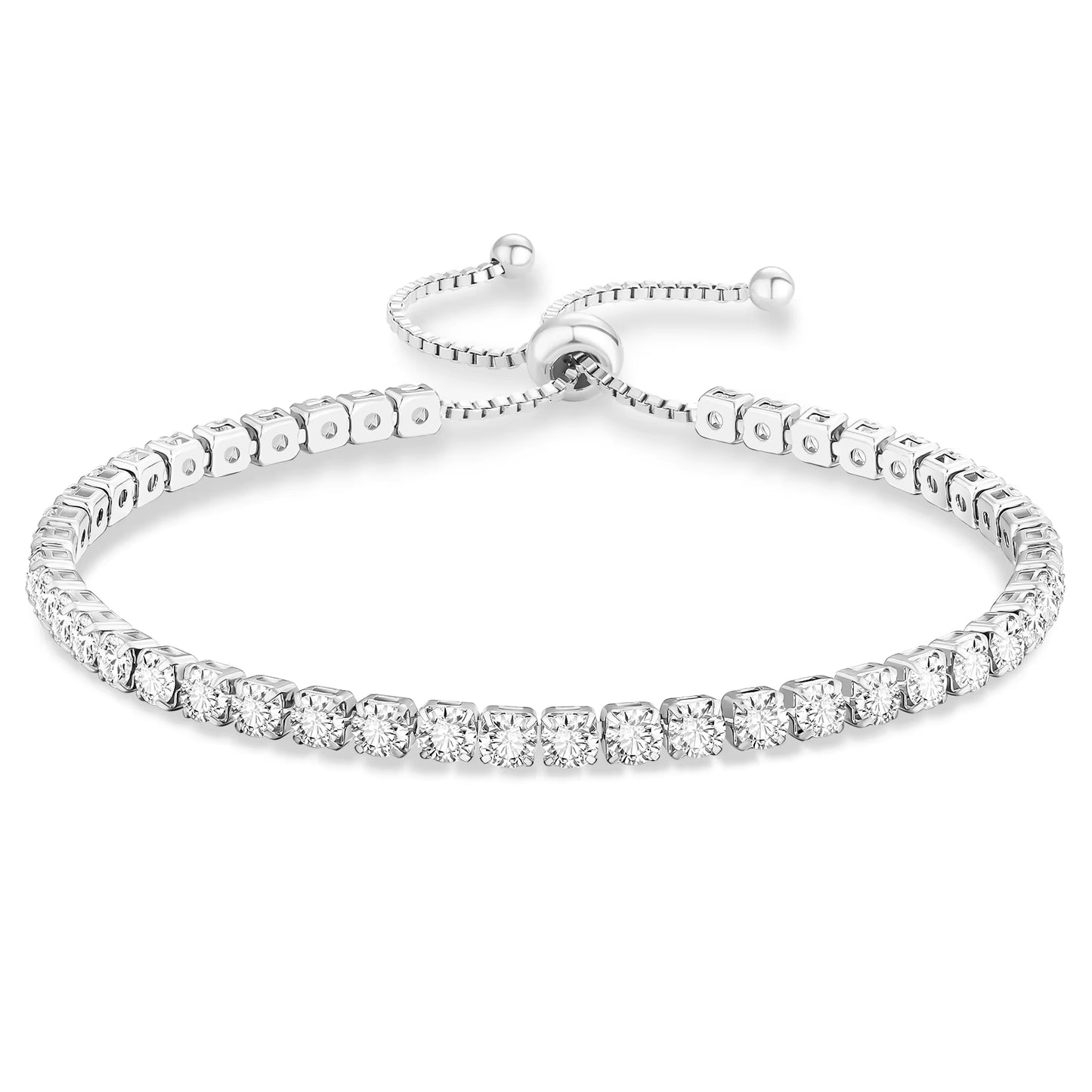 Adjustable Tennis Bracelet Women Teen Girls Jewelry Gift CZ Cubic Zirconia 14K White Gold Plated Hypoallergenic Slider Bracelet