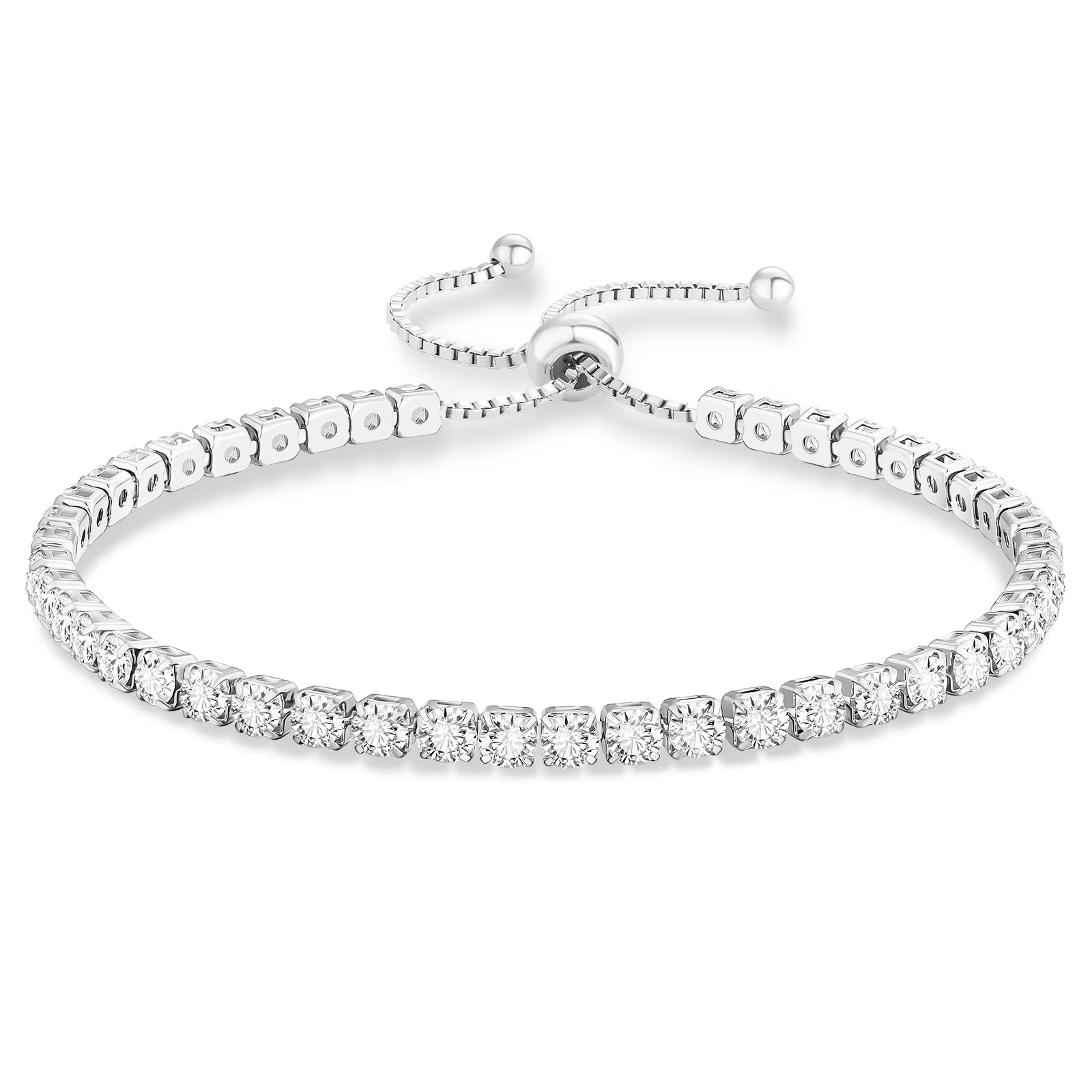 Adjustable Tennis Bracelet Women Teen Girls Jewelry Gift CZ Cubic Zirconia 14K White Gold Plated Hypoallergenic Slider Bracelet
