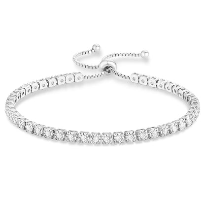 Adjustable Tennis Bracelet Women Teen Girls Jewelry Gift CZ Cubic Zirconia 14K White Gold Plated Hypoallergenic Slider Bracelet