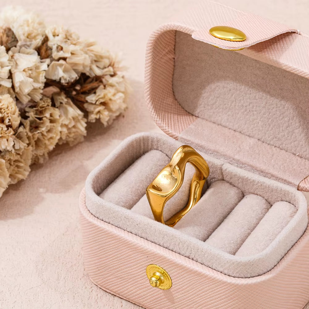 Joolim High End Unique Special 18K PVD Gold Plated Irregular Stainless Steel Ring for Women Fashion Jewelry