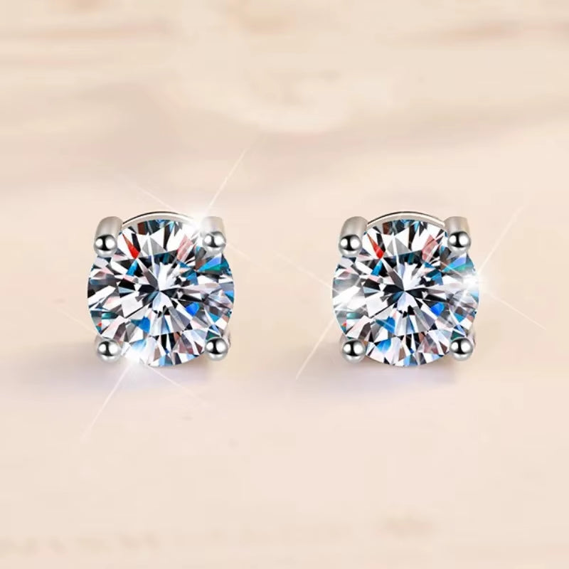 Fin Jewel GRA Vvs1Moissanite Earrings 0.8Ct/1Ct/2Ct round Bright Cut 925 Sterling Silver Vvs1Moissanite Stud Earring for Woman