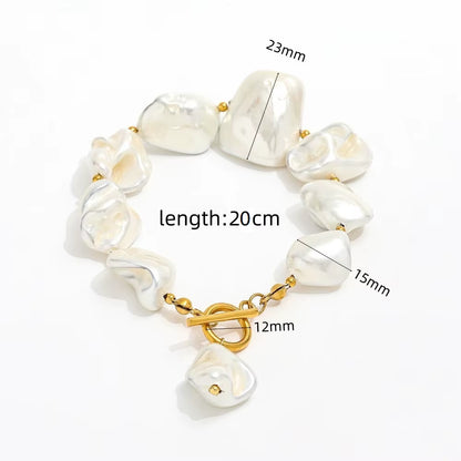 Joolim 18K Pvd Gold Plated Summer Beach Chunky Irregular Big Powder Pearl Stainless Steel Toggle Necklace Bracelet Set
