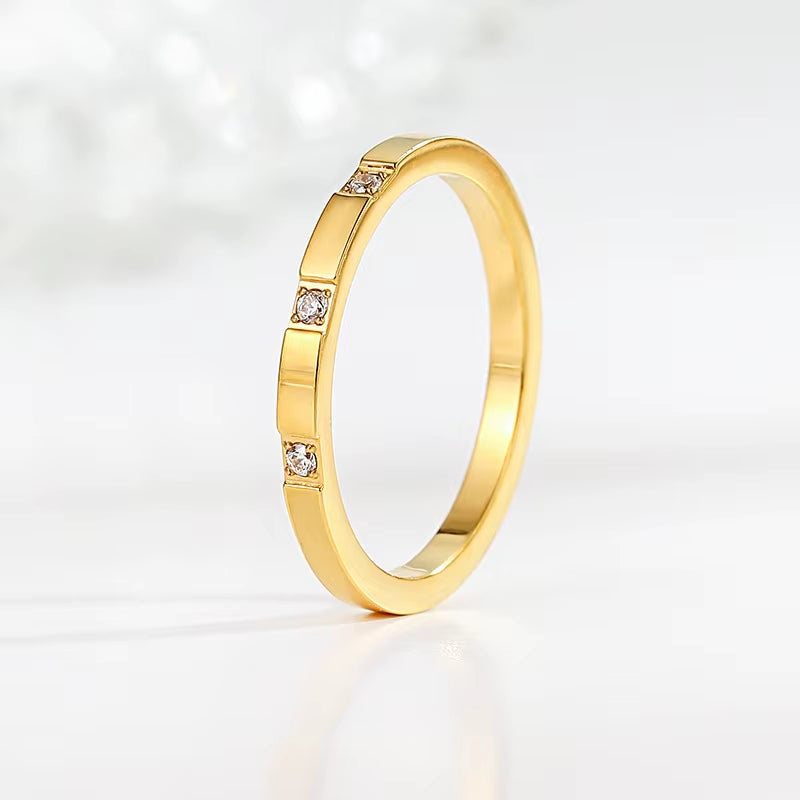 YF2270 Non Tarnish Waterproof Jewelry Stackable Rings Stainless Steel Jewelry 18K Gold Plated Zircon Stacking Ring for Women
