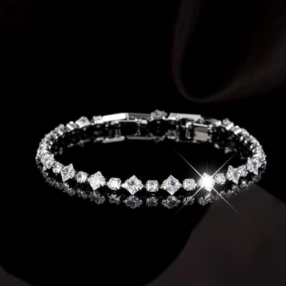 Elegant Synthetic Zirconia Bracelet | Sparkling White Cubic Geometric Pattern Hypoallergenic Jewelry