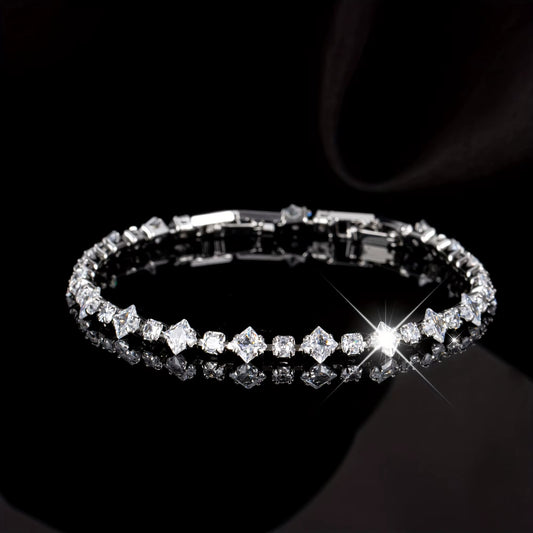 Elegant Synthetic Zirconia Bracelet | Sparkling White Cubic Geometric Pattern Hypoallergenic Jewelry