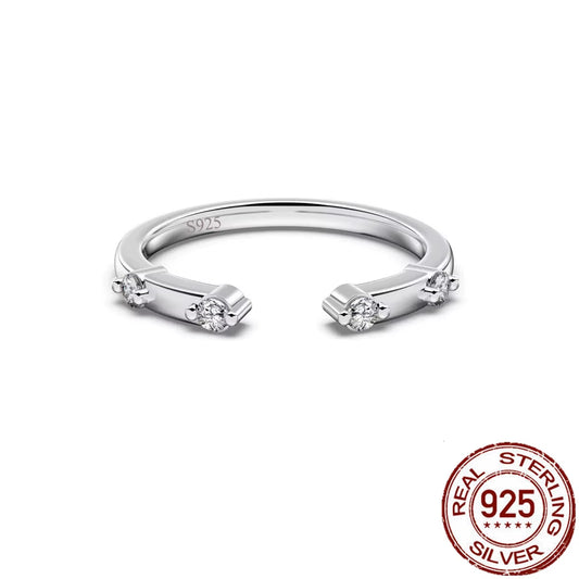 Simple Fine 925 Sterling Silver Stackable CZ Open Cuff Ring Double Stack Adjustable Ring for Women Daily Wear Jewelry
