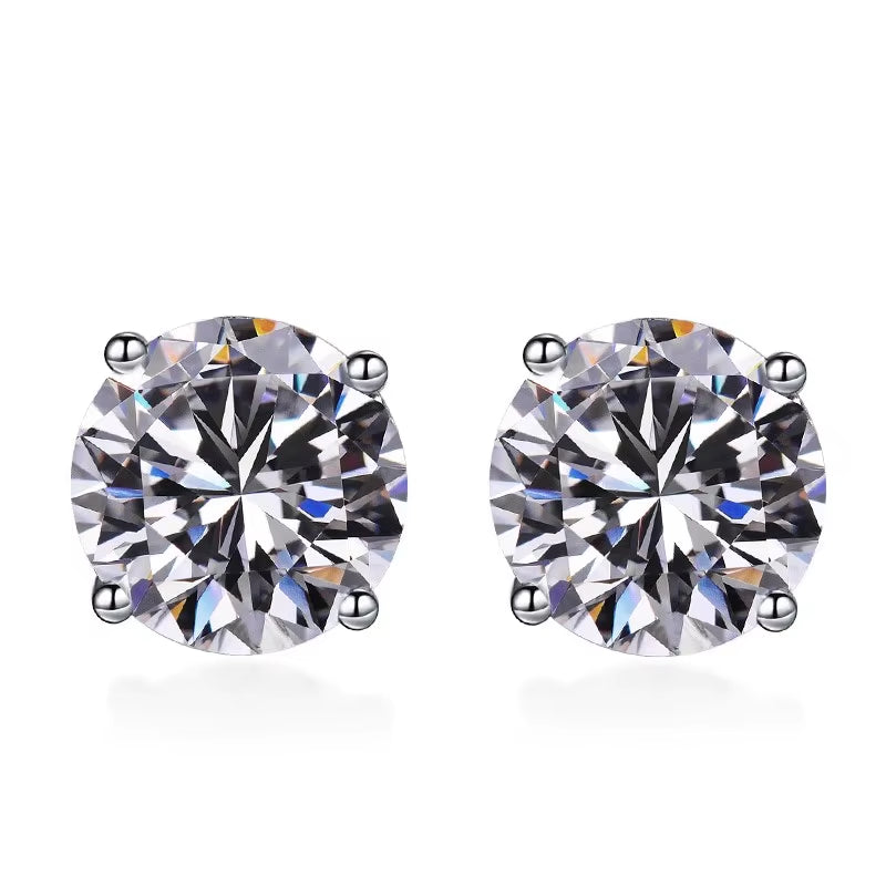 Fin Jewel GRA Vvs1Moissanite Earrings 0.8Ct/1Ct/2Ct round Bright Cut 925 Sterling Silver Vvs1Moissanite Stud Earring for Woman