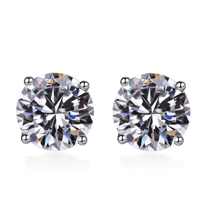 Fin Jewel GRA Vvs1Moissanite Earrings 0.8Ct/1Ct/2Ct round Bright Cut 925 Sterling Silver Vvs1Moissanite Stud Earring for Woman