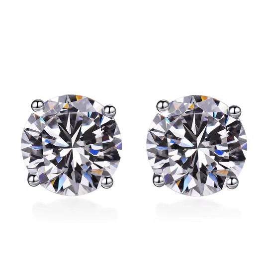 Fin Jewel GRA Vvs1Moissanite Earrings 0.8Ct/1Ct/2Ct round Bright Cut 925 Sterling Silver Vvs1Moissanite Stud Earring for Woman