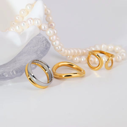 Chris April Waterproof Hypoallergenic 316L Stainless Steel Gold & Silver Multi-Layer Ring for Women