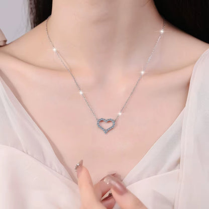 Hot Sale Fine Jewelry S925 Sterling Silver Full Diamond VVS1 Moissanite Love Heart Pendant Necklace Valentine'S Day Jewelry Gift