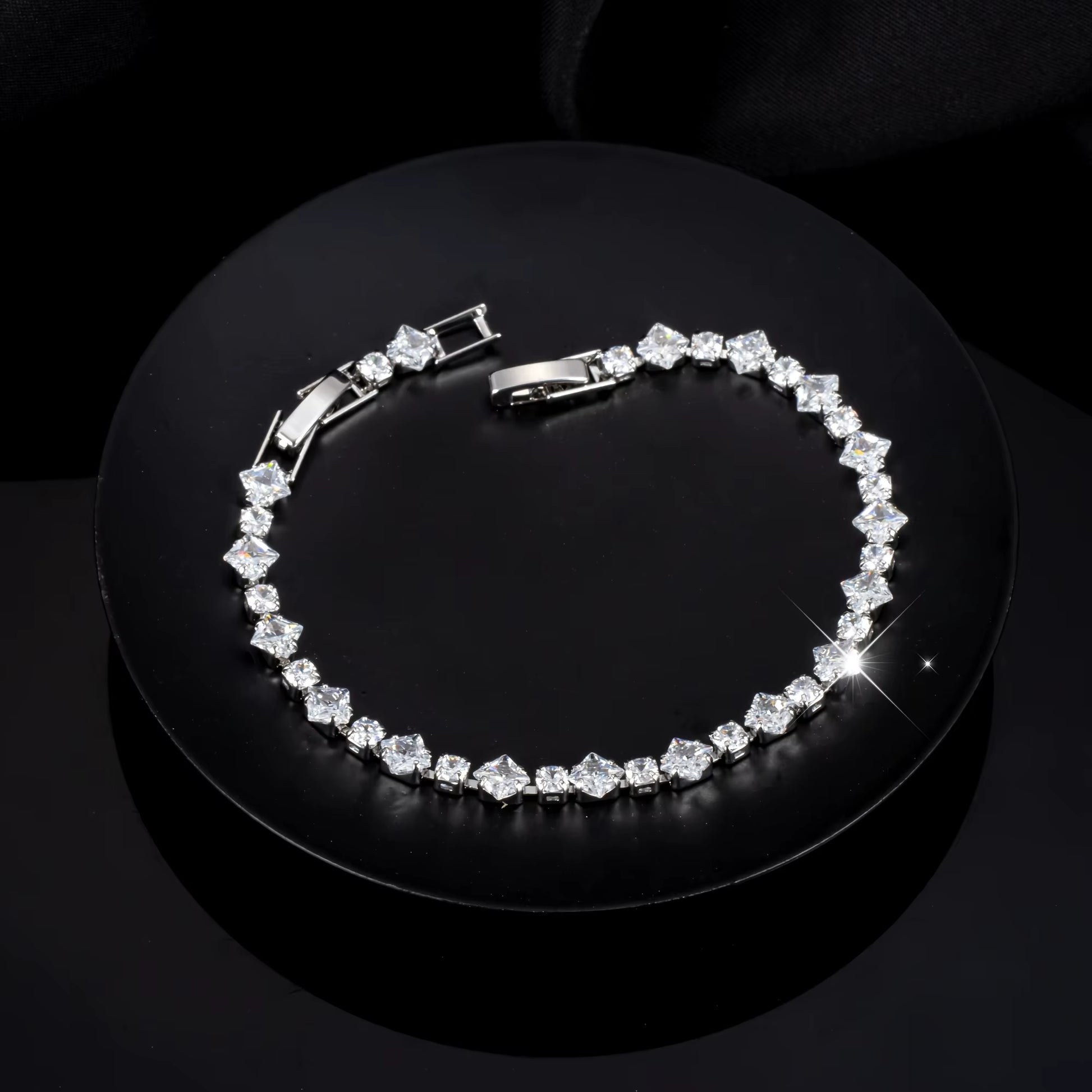 Elegant Synthetic Zirconia Bracelet | Sparkling White Cubic Geometric Pattern Hypoallergenic Jewelry