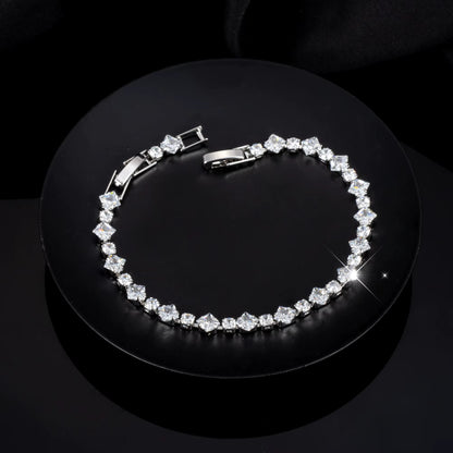Elegant Synthetic Zirconia Bracelet | Sparkling White Cubic Geometric Pattern Hypoallergenic Jewelry