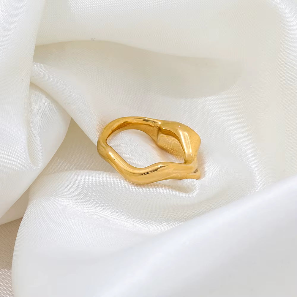 Joolim High End Unique Special 18K PVD Gold Plated Irregular Stainless Steel Ring for Women Fashion Jewelry