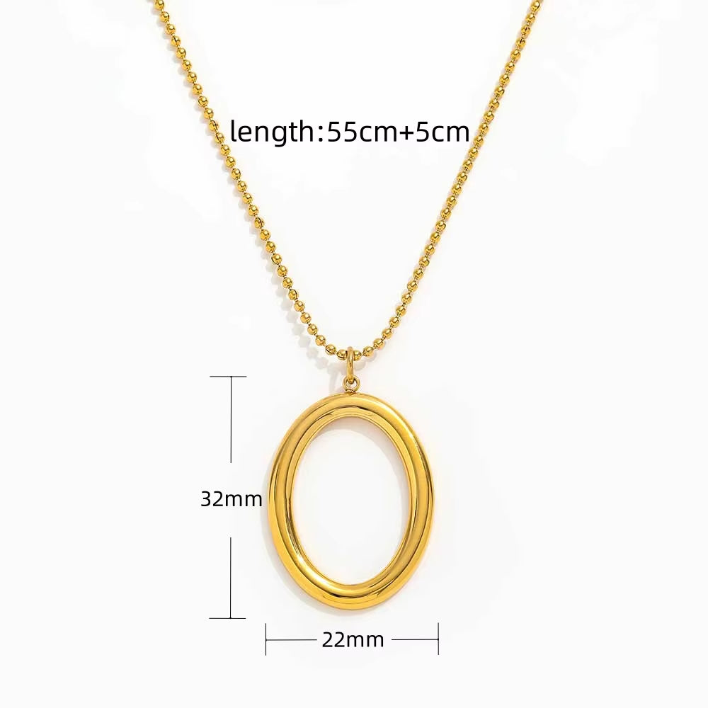 Joolim Jewelry 18K Gold Plated Oval Pendant Sweater Necklace Stainless Steel Jewelry Wholesale