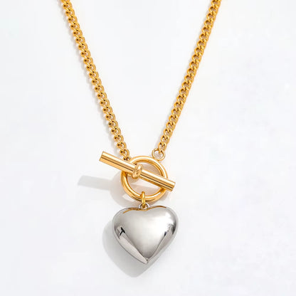 Joolim Jewelry 18K Gold Plated Stainless Steel Two-Tone Cuban Chain Heart Pendant Toggle Necklace Tarnish Free & Waterproof