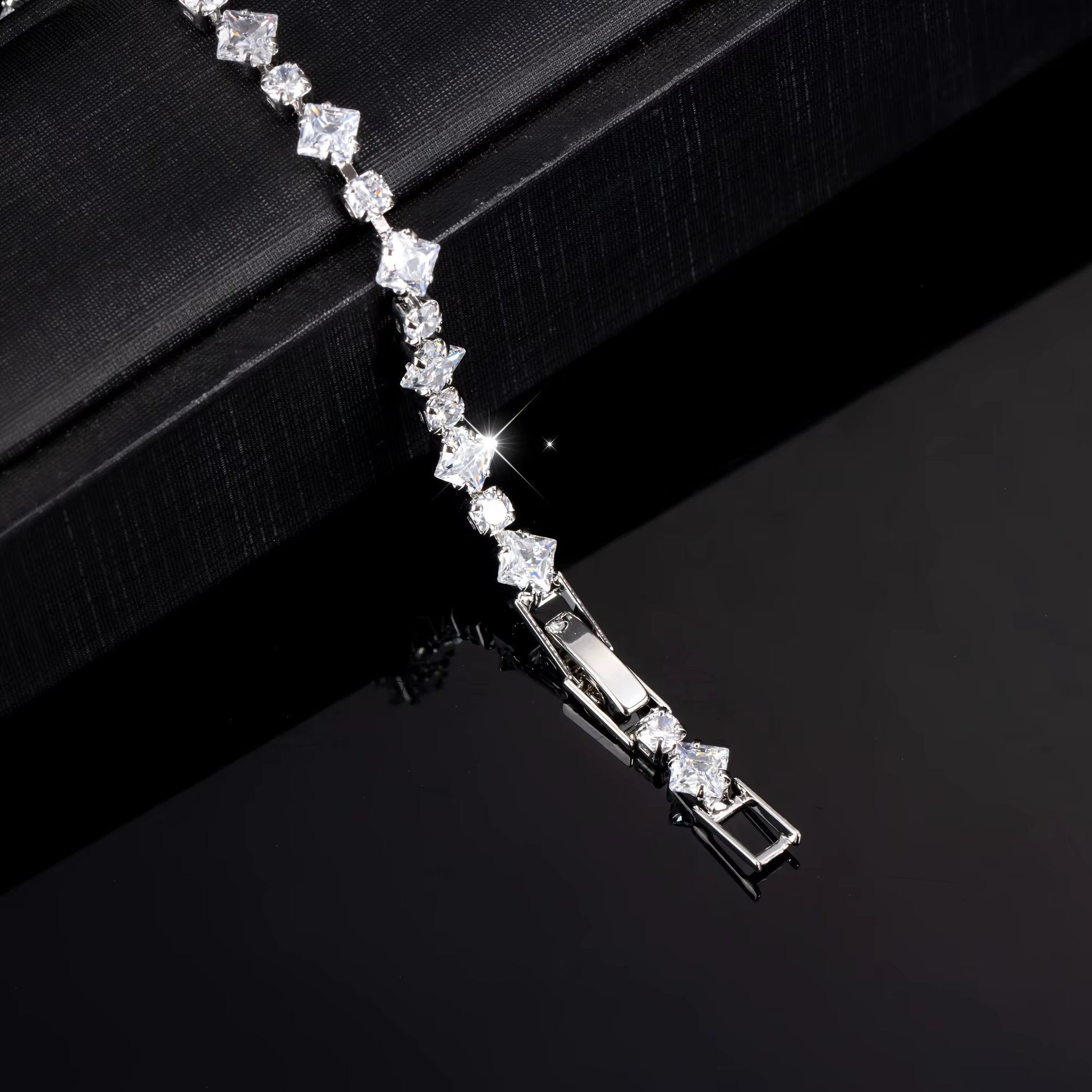 Elegant Synthetic Zirconia Bracelet | Sparkling White Cubic Geometric Pattern Hypoallergenic Jewelry