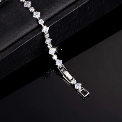 Elegant Synthetic Zirconia Bracelet | Sparkling White Cubic Geometric Pattern Hypoallergenic Jewelry