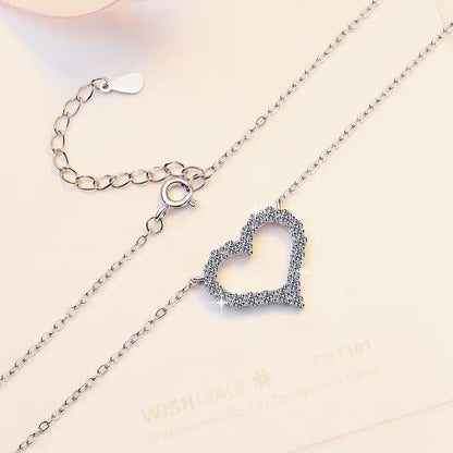 Hot Sale Fine Jewelry S925 Sterling Silver Full Diamond VVS1 Moissanite Love Heart Pendant Necklace Valentine'S Day Jewelry Gift