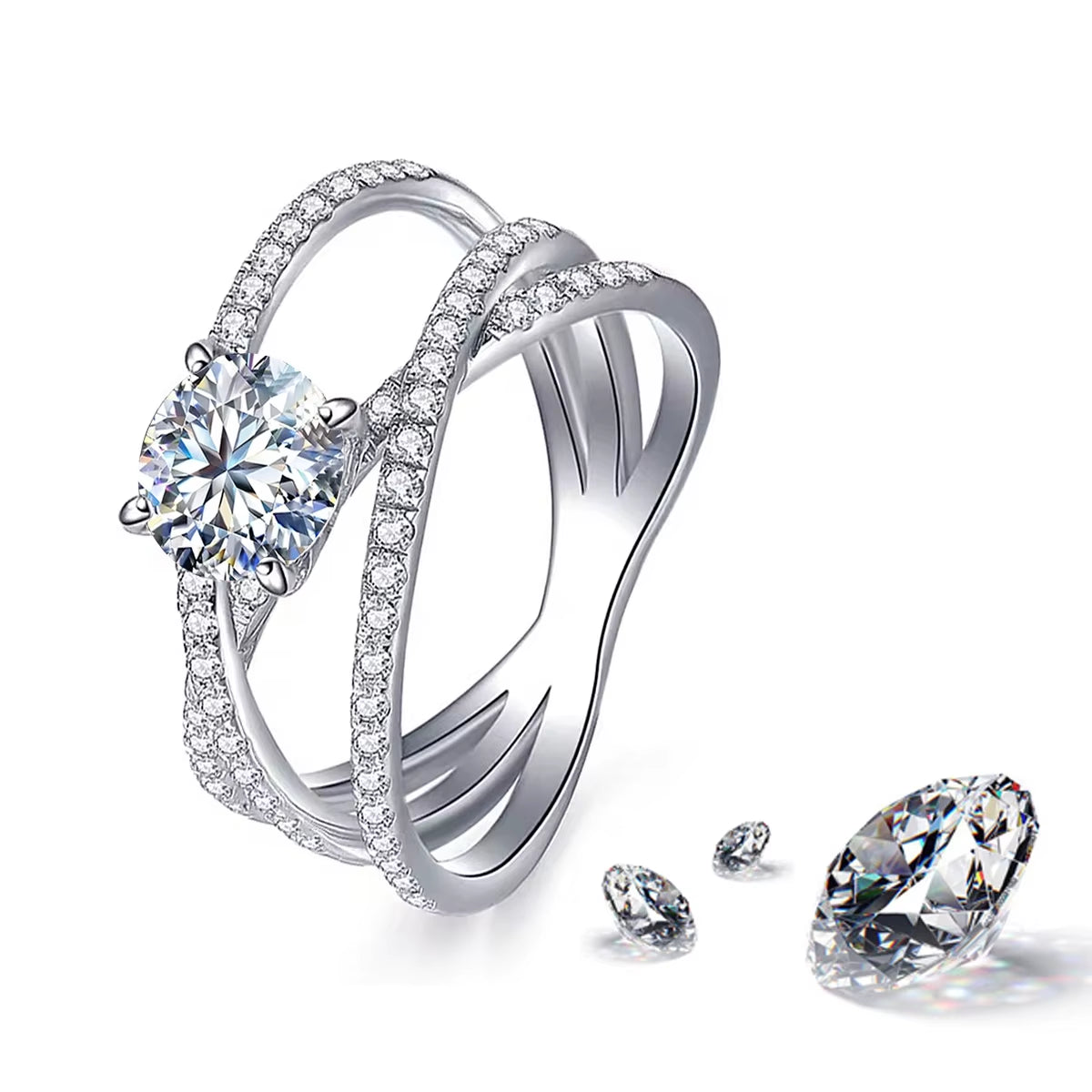 Luxury Platinum Plated 925 Sterling Silver Hypoallergenic Women'S Engagement Ring Flower Shape 1Ct Moissanite GRA Certified