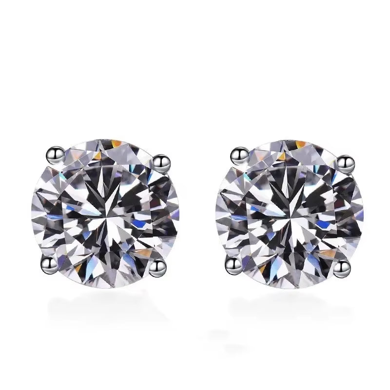 Fin Jewel GRA Vvs1Moissanite Earrings 0.8Ct/1Ct/2Ct round Bright Cut 925 Sterling Silver Vvs1Moissanite Stud Earring for Woman