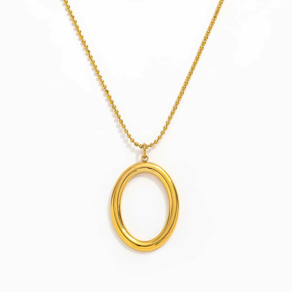 Joolim Jewelry 18K Gold Plated Oval Pendant Sweater Necklace Stainless Steel Jewelry Wholesale