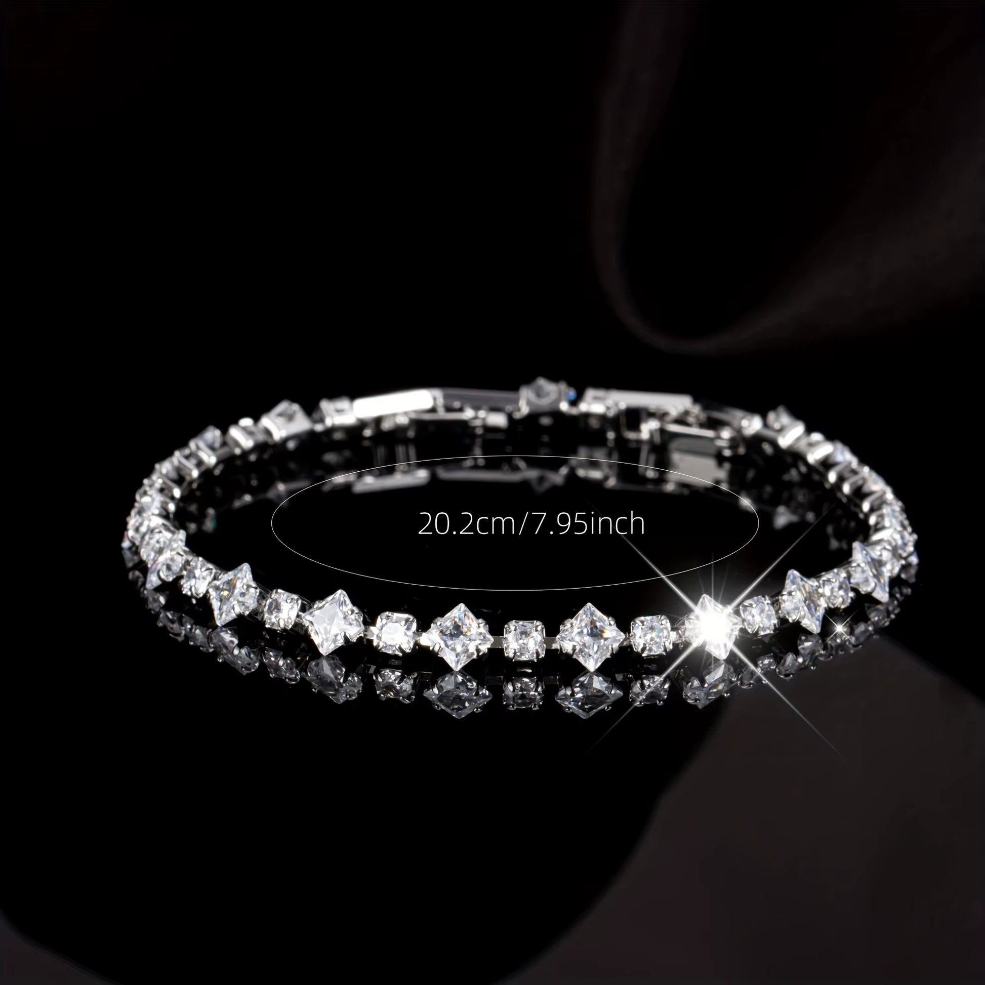 Elegant Synthetic Zirconia Bracelet | Sparkling White Cubic Geometric Pattern Hypoallergenic Jewelry