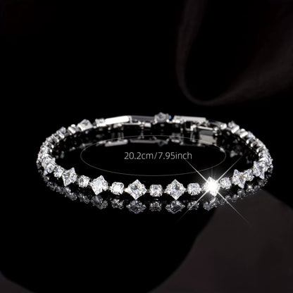 Elegant Synthetic Zirconia Bracelet | Sparkling White Cubic Geometric Pattern Hypoallergenic Jewelry