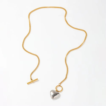 Joolim Jewelry 18K Gold Plated Stainless Steel Two-Tone Cuban Chain Heart Pendant Toggle Necklace Tarnish Free & Waterproof