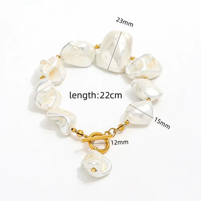 Joolim 18K Pvd Gold Plated Summer Beach Chunky Irregular Big Powder Pearl Stainless Steel Toggle Necklace Bracelet Set