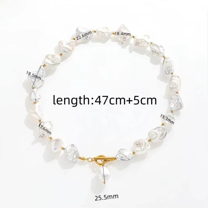 Joolim 18K Pvd Gold Plated Summer Beach Chunky Irregular Big Powder Pearl Stainless Steel Toggle Necklace Bracelet Set
