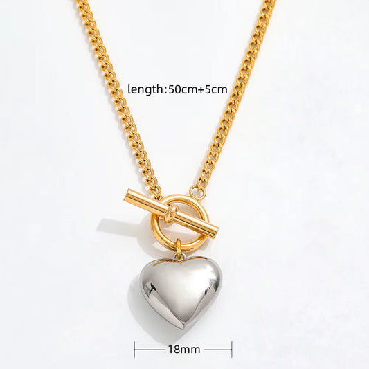 Joolim Jewelry 18K Gold Plated Stainless Steel Two-Tone Cuban Chain Heart Pendant Toggle Necklace Tarnish Free & Waterproof