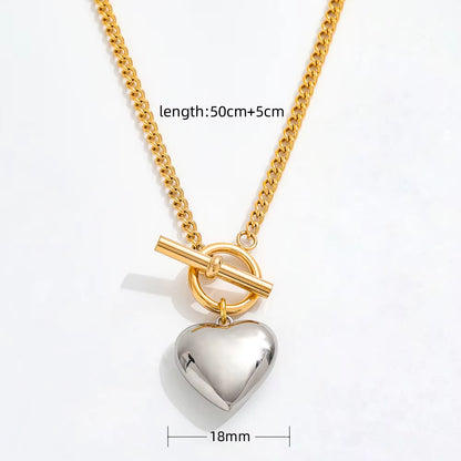 Joolim Jewelry 18K Gold Plated Stainless Steel Two-Tone Cuban Chain Heart Pendant Toggle Necklace Tarnish Free & Waterproof
