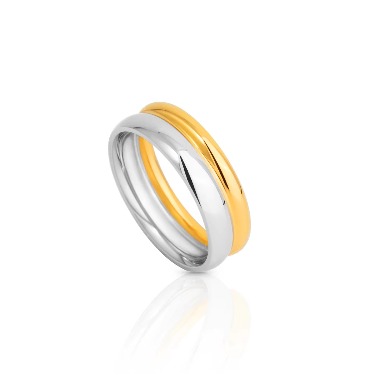 Chris April Waterproof Hypoallergenic 316L Stainless Steel Gold & Silver Multi-Layer Ring for Women