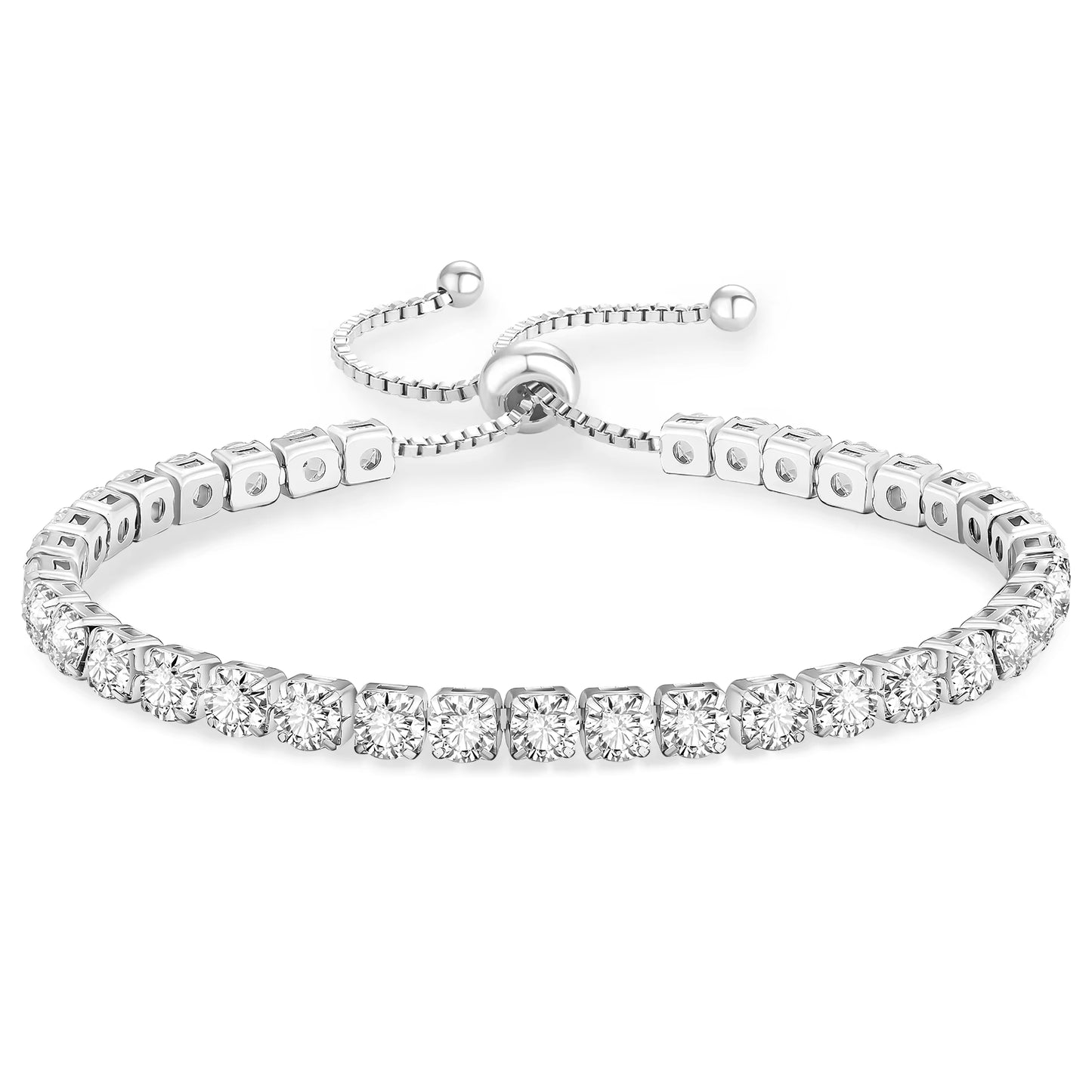 Adjustable Tennis Bracelet Women Teen Girls Jewelry Gift CZ Cubic Zirconia 14K White Gold Plated Hypoallergenic Slider Bracelet