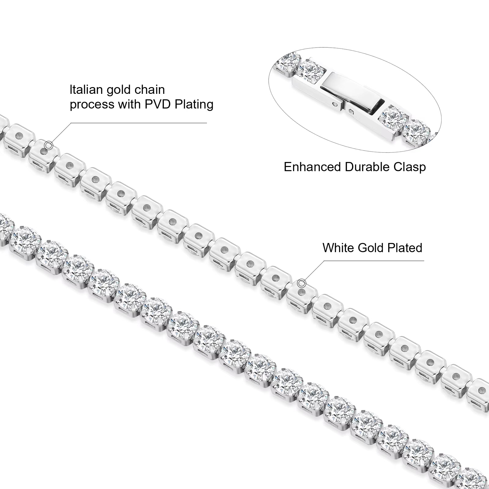 Iced Out Stainless Steel Diamond Bracelet Fashion Luxury Jewelry 3Mm 2Mm Women Men Classic 5A CZ Cubic Zirconia Tennis Bracelet